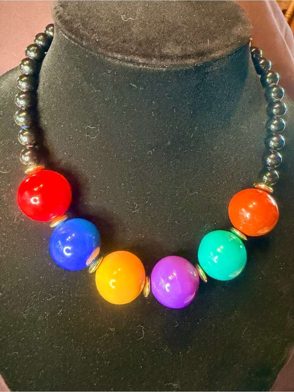 Source Unknown Bold Multicolor Bead Necklace - Red, Blue, Orange, Purple, Green
